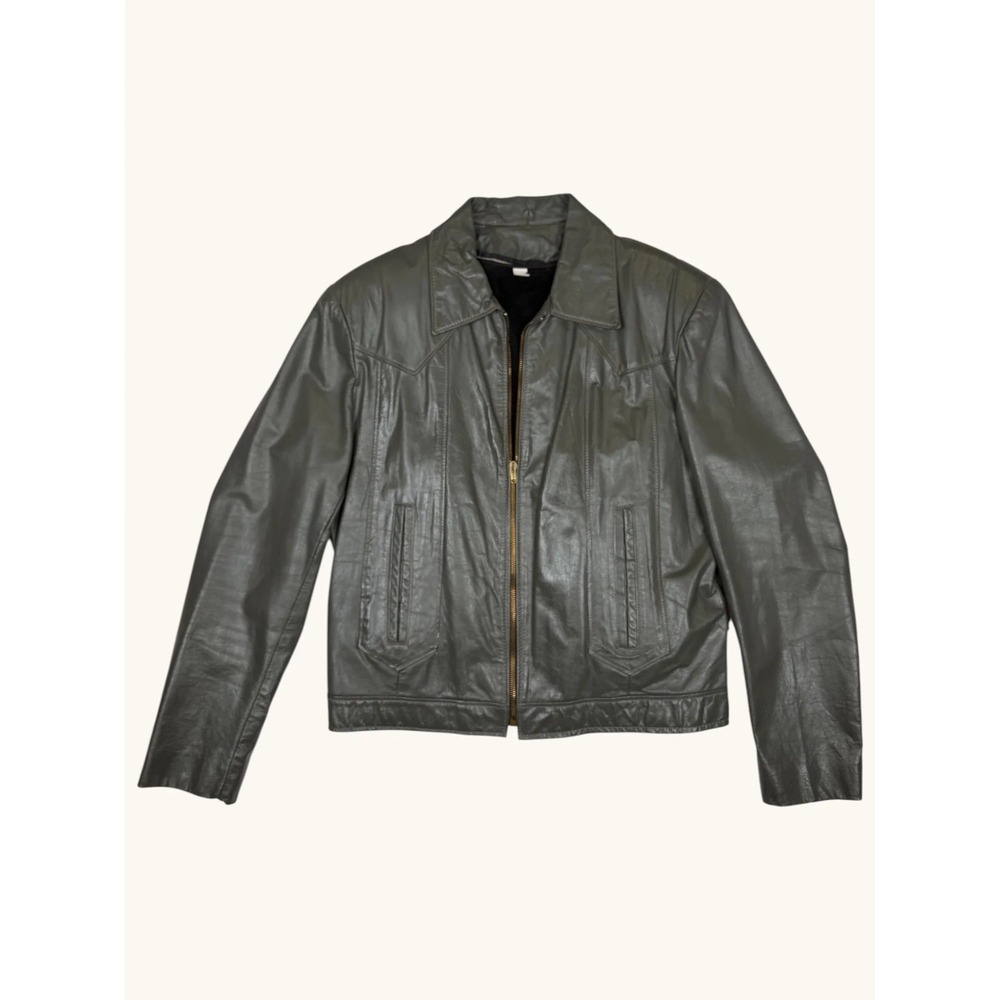 Vintage Gray Leather Western Jacket Fleece Lined Zip Up Moto Bomber Mens 40
